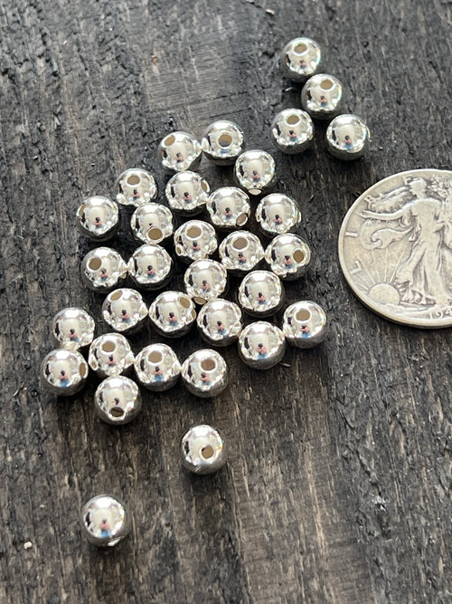 10 Bright Sterling Silver Machine Made Seamless Round Beads, 8mm