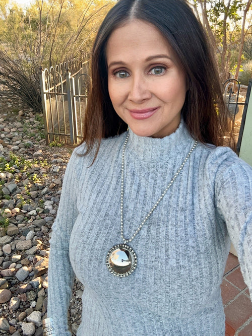 Silver Beaded Circle Pendant Necklace