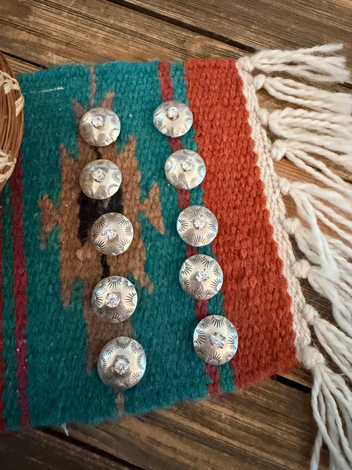 Handcrafted Vintage Old Pawn Sterling Silver and CZ Button Covers