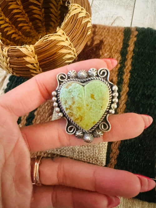 Apache Sterling Silver & Turquoise Heart Ring by Rosella Paxson, Size 7.25