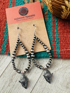 Handcrafted Queen Pink Conch & Sterling Silver Pearl Bullhead Beaded Hoop Earrings