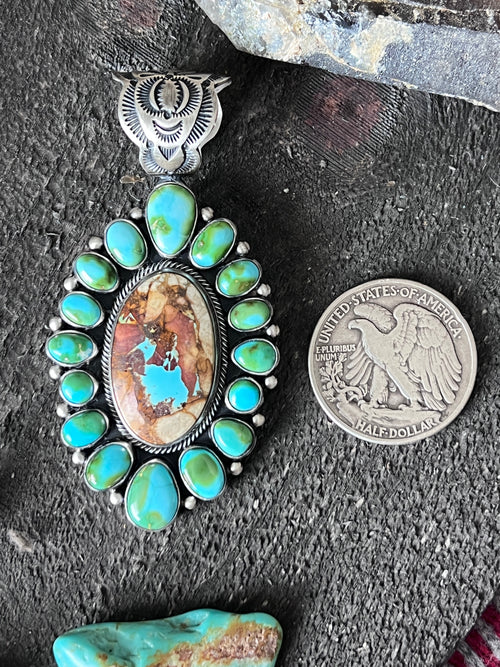 Diane Wylie Sterling Silver, Royston Ribbon & Sonoran Mountain Turquoise Cluster Pendants
