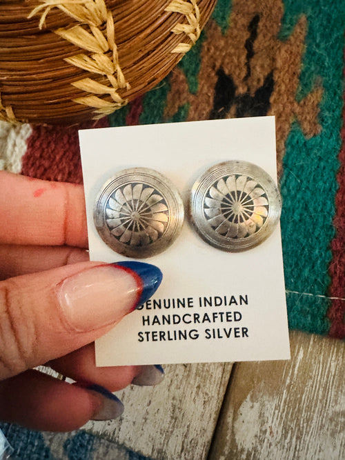 Old Pawn Navajo Sterling Silver Concho Stud Earrings