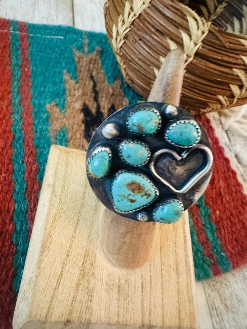 Old Pawn Navajo Sterling Silver & Turquoise Ring Size 5