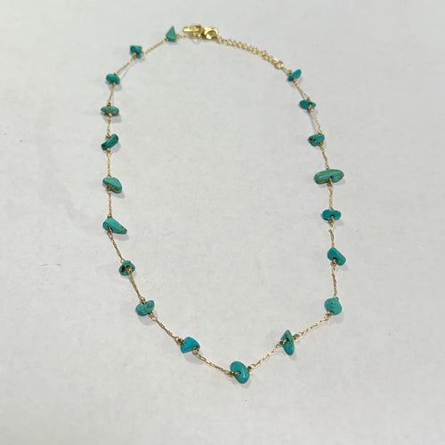 “The Golden Collection” Wild Storm Handmade Turquoise Beaded 14k Gold Plated Necklace