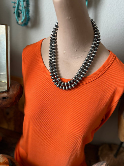 Vinita Cowboy Handcrafted 11.5mm Sterling Silver Saucer Pearl Beaded Necklace, Multiple Lengths