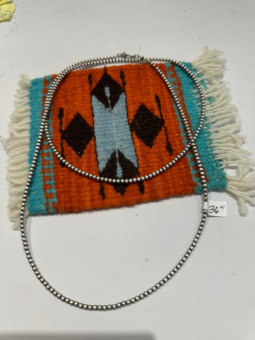 Handcrafted 3mm Pearl Sterling Silver Beaded Necklace 36”