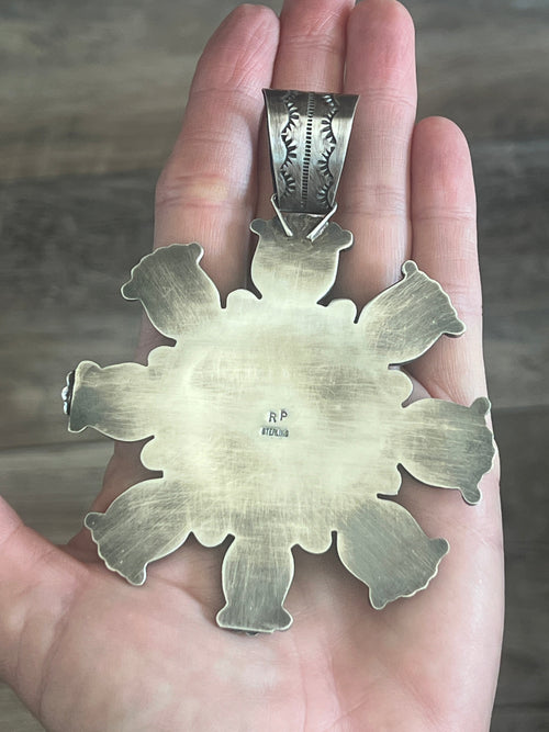 Rosella Paxson Natural Royston Turquoise and Fine Silver Indian Head Bullion Cluster Pendant