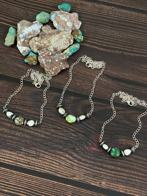 Handmade Sterling Silver Paloma, No.8, Sonoran, with White Buffalo Turquoise Necklace, Signed Nizhoni