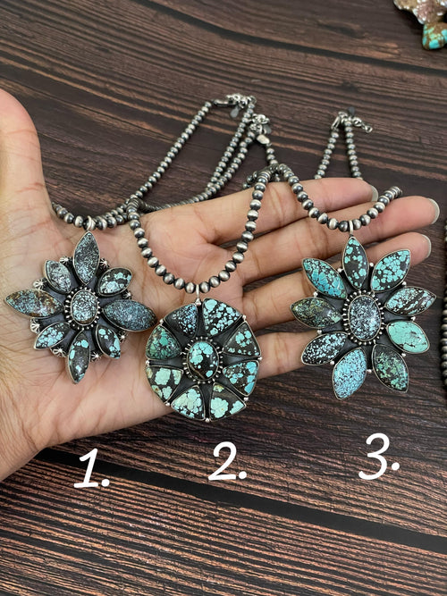 Handmade Sterling Silver Lander Turquoise Necklace, Signed Nizhoni