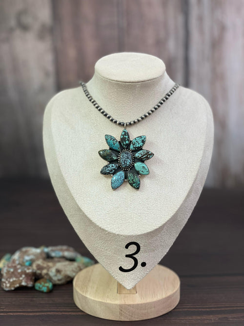 Handmade Sterling Silver Lander Turquoise Necklace, Signed Nizhoni