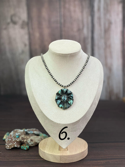 Handmade Sterling Silver Lander Turquoise Necklace, Signed Nizhoni