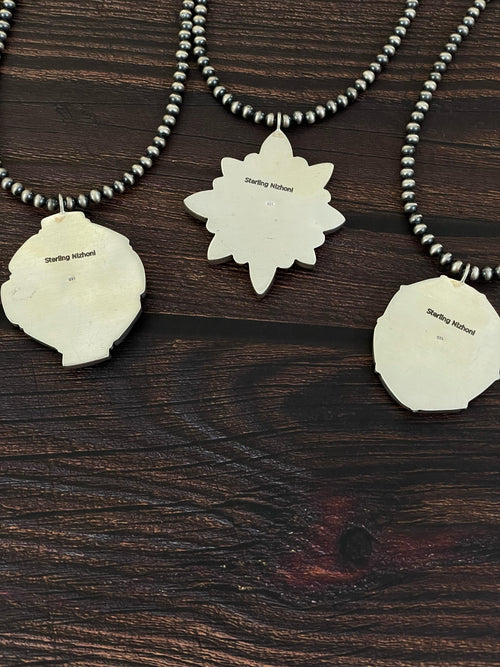 Handmade Sterling Silver Lander Turquoise Necklace, Signed Nizhoni