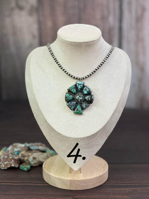 Handmade Sterling Silver Lander Turquoise Necklace, Signed Nizhoni