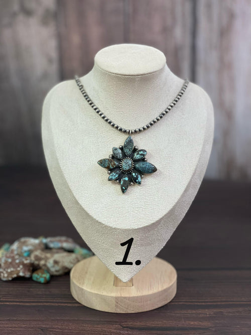 Handmade Sterling Silver Lander Turquoise Necklace, Signed Nizhoni