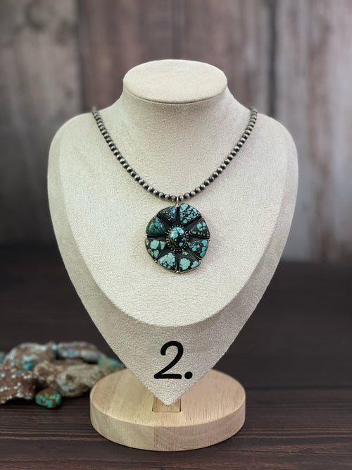 Handmade Sterling Silver Lander Turquoise Necklace, Signed Nizhoni