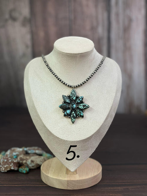 Handmade Sterling Silver Lander Turquoise Necklace, Signed Nizhoni