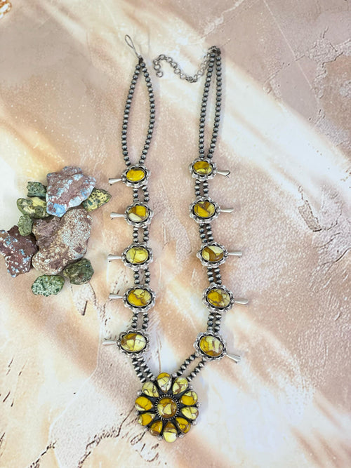 Handmade Sterling Silver Honey Dahlia Necklace, Signed Nizhoni