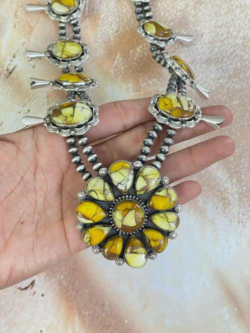 Handmade Sterling Silver Honey Dahlia Necklace, Signed Nizhoni