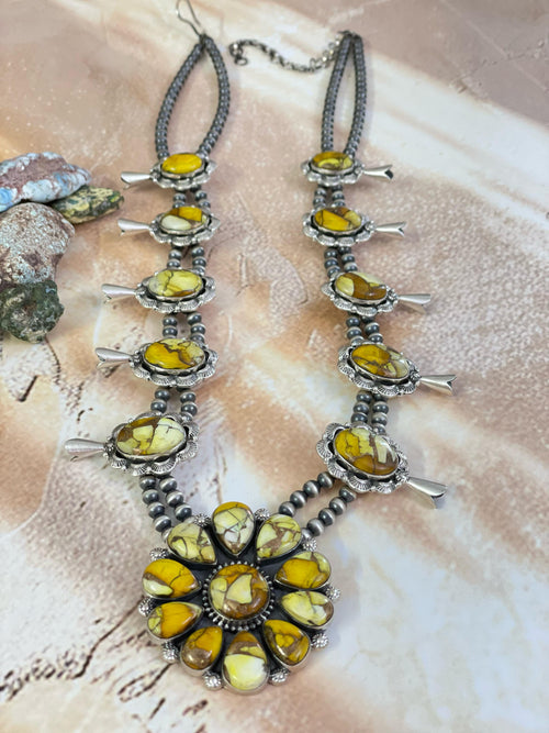 Handmade Sterling Silver Honey Dahlia Necklace, Signed Nizhoni