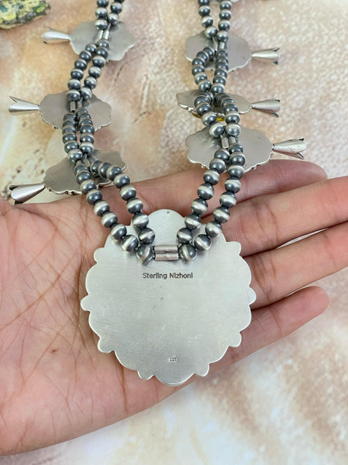 Handmade Sterling Silver Honey Dahlia Necklace, Signed Nizhoni