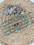 Handmade Sterling Silver Red Rose Dahlia, Cotton Candy, Honey Dahlia, Kingman, Kingman Ice Blue Beaded Bracelet with Signed Nizhoni