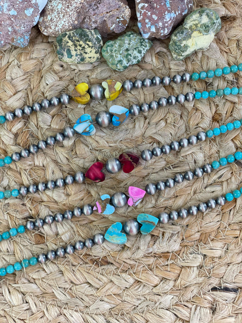 Handmade Sterling Silver Red Rose Dahlia, Cotton Candy, Honey Dahlia, Kingman, Kingman Ice Blue Beaded Bracelet with Signed Nizhoni