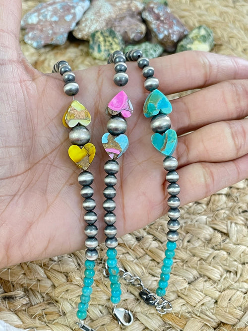 Handmade Sterling Silver Red Rose Dahlia, Cotton Candy, Honey Dahlia, Kingman, Kingman Ice Blue Beaded Bracelet with Signed Nizhoni