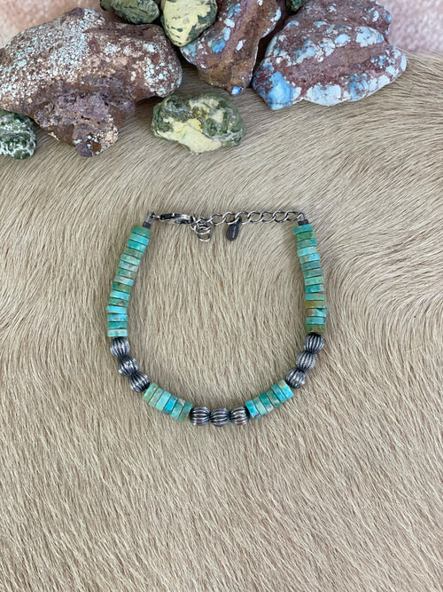 Handmade Sterling Silver Kingman Beaded Bracelet with Signed Nizhoni