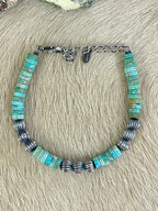 Handmade Sterling Silver Kingman Beaded Bracelet with Signed Nizhoni