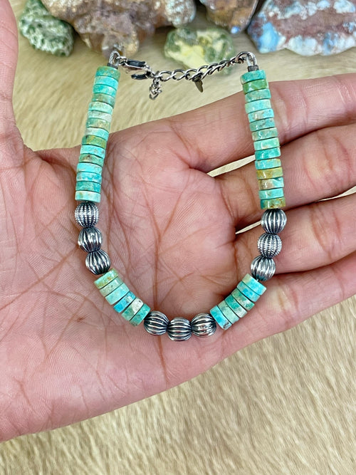 Handmade Sterling Silver Kingman Beaded Bracelet with Signed Nizhoni