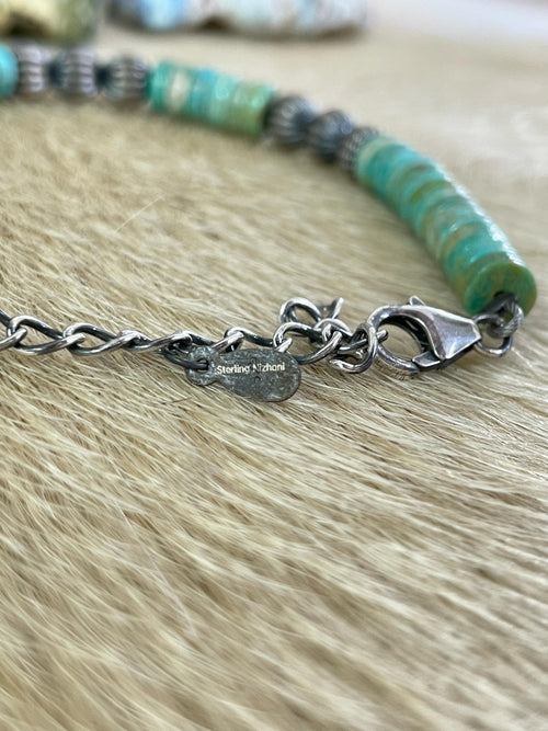 Handmade Sterling Silver Kingman Beaded Bracelet with Signed Nizhoni