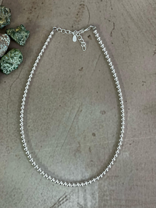 Handmade Elegance Sterling Silver 4MM Beaded Necklace