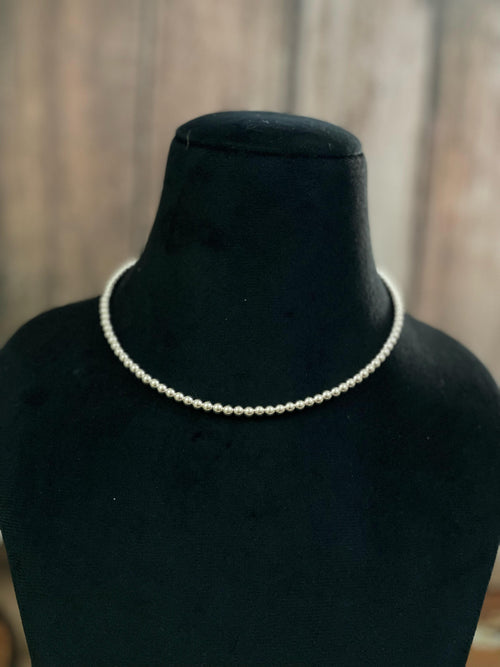 Handmade Elegance Sterling Silver 3MM Beaded Necklace