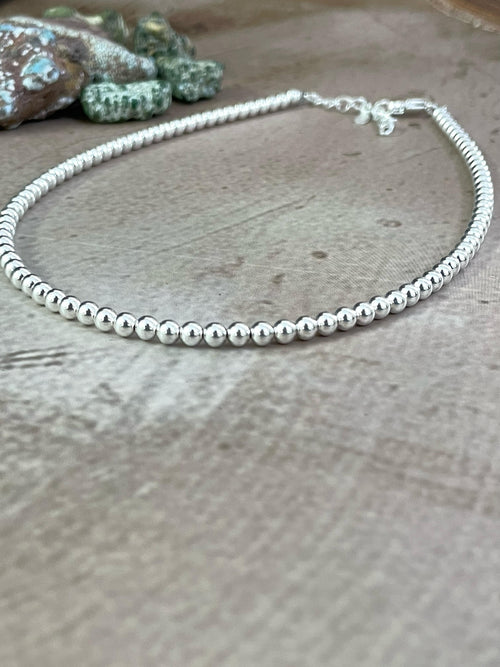 Handmade Elegance Sterling Silver 3MM Beaded Necklace