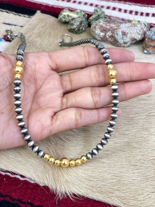 Handmade Sterling Silver with 14K Gold Beads Necklace