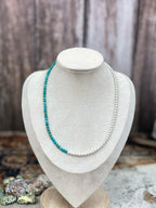 Handmade Sterling Silver Kingman Turquoise 4MM Necklace with Silver Beads, Signed Nizhoni