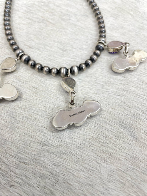 Handmade Sterling Silver Grape Dahlia Beaded Necklace with Signed Nizhoni