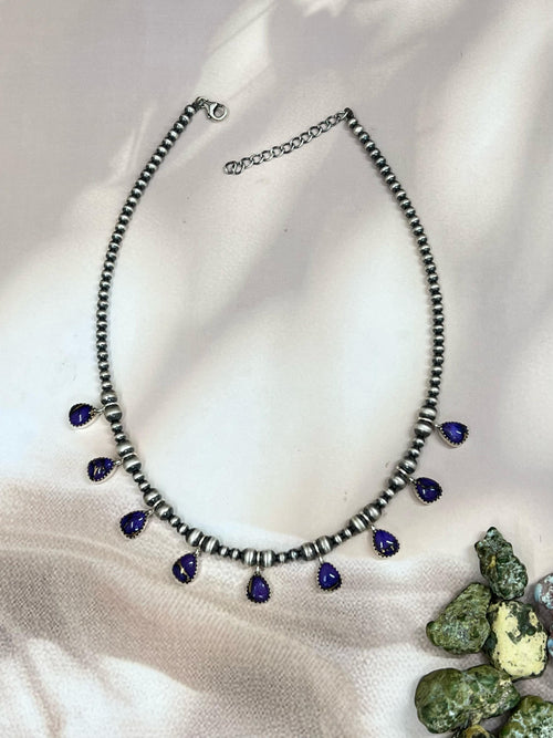 Handmade Sterling Silver Grape Dahlia Beaded Necklace with Signed Nizhoni