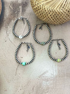 Handmade Sterling Silver Multi Stone Beaded Bracelet with Signed Nizhoni