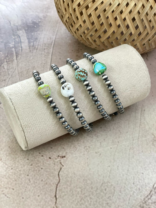Handmade Sterling Silver Multi Stone Beaded Bracelet with Signed Nizhoni