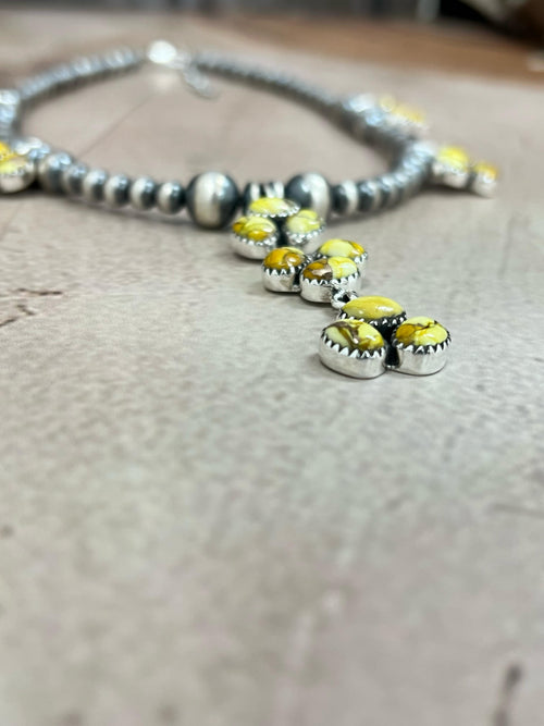 Handmade Sterling Silver Honey Dahlia Beaded Necklace with Signed Nizhoni