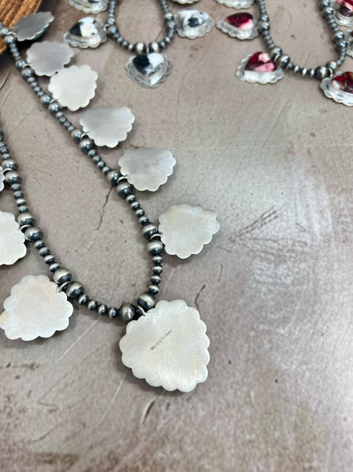 Handmade Sterling Silver Multi Stone Necklace with Signed Nizhoni