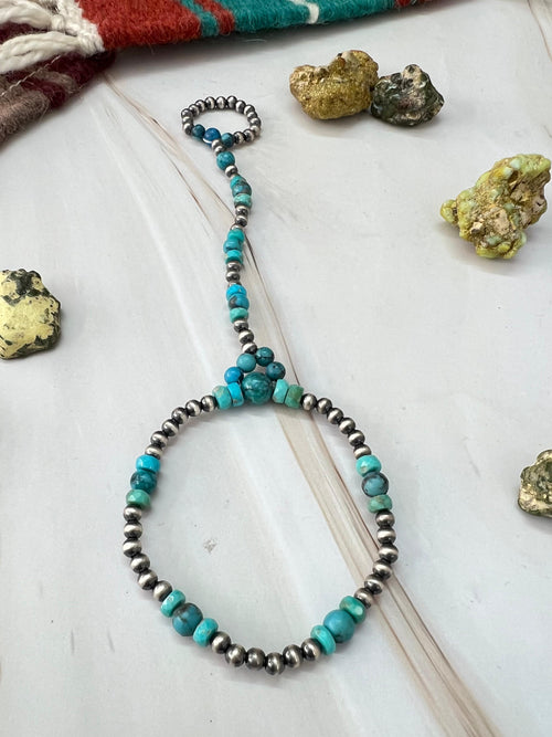 Handmade Sterling Silver Kingman Turquoise Beaded Hand Harness