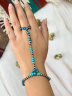 Handmade Sterling Silver Kingman Turquoise Beaded Hand Harness