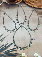 Handmade Sterling Silver Multi Stone Beaded Necklace with Signed Nizhoni