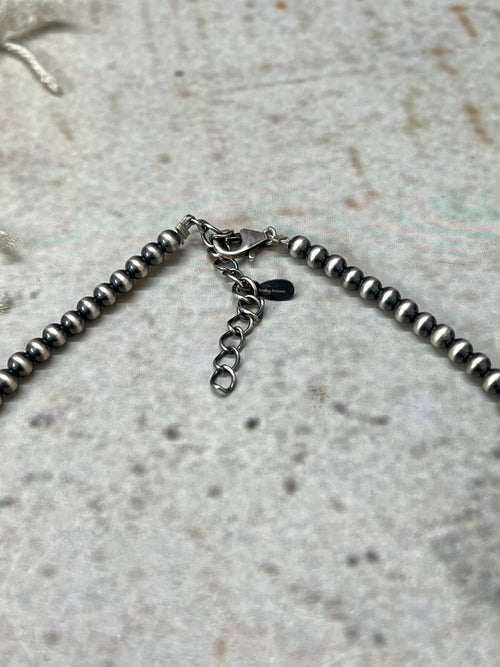 Handmade Sterling Silver Kingman Turquoise Beaded Necklace with Signed Nizhoni