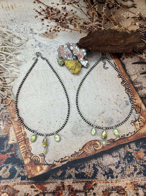 Handmade Sterling Silver Palomino Turquoise Beaded Necklace with Signed Nizhoni