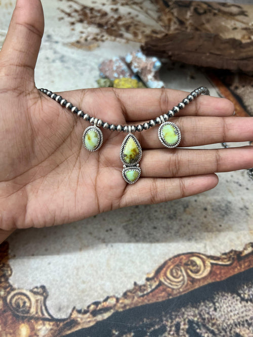 Handmade Sterling Silver Palomino Turquoise Beaded Necklace with Signed Nizhoni