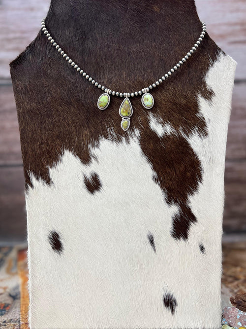 Handmade Sterling Silver Palomino Turquoise Beaded Necklace with Signed Nizhoni